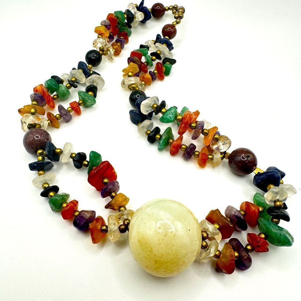 18āāMulti-gemstone statement necklace withā gold/brass toneāaccents!